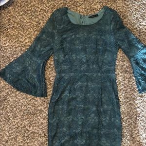 Bell sleeved teal lace dress